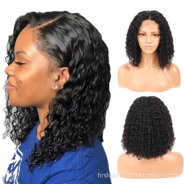 Human Hair Lace Front Bob Wigs Brazilian Curly Short  Lace Wig with Baby Hair Side Part Glueless Lace Front Wig for Women